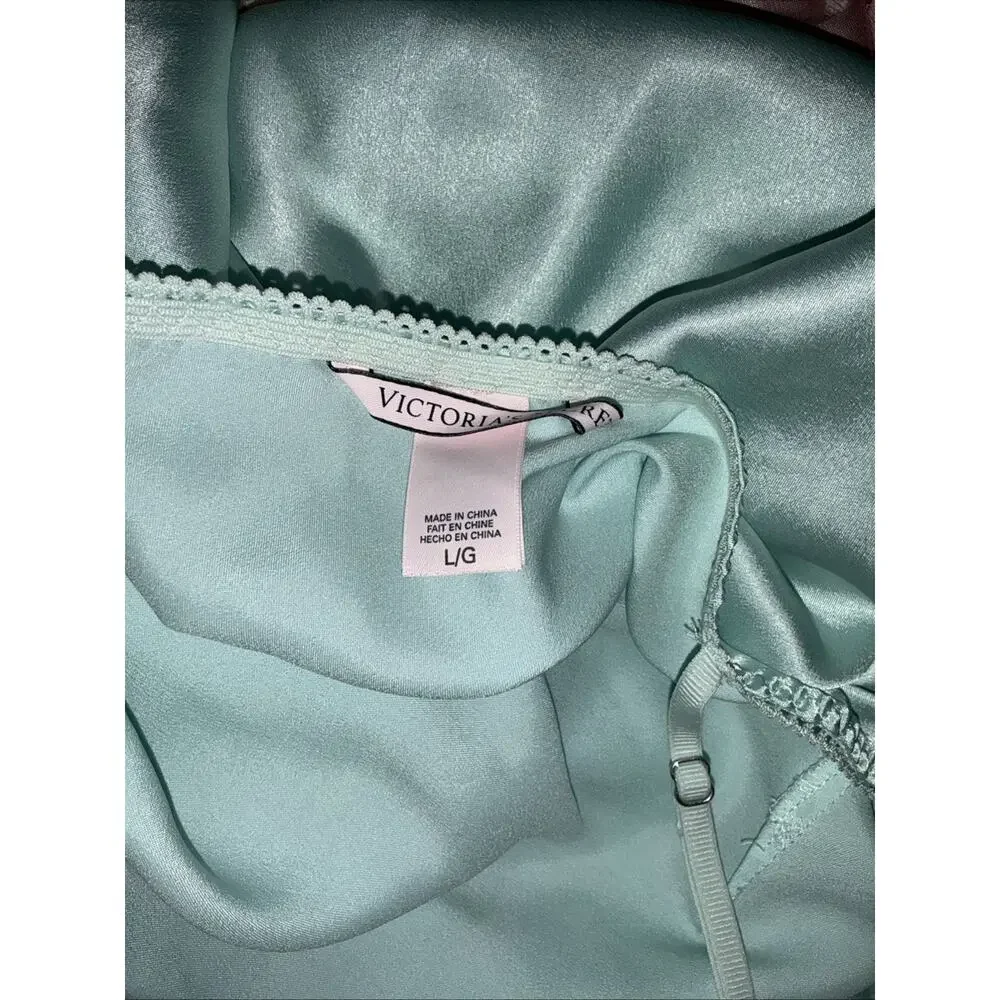 Victoria Secret Soft Aqua Satin Chemise Y2K Delicate Dreamy Charm Sz Large